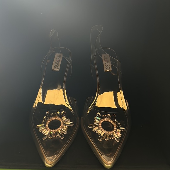 CLEAR OPEN TOE & POINTED TOE HEELS WITH GOLD ACCESSORIES - Picture 2 of 3